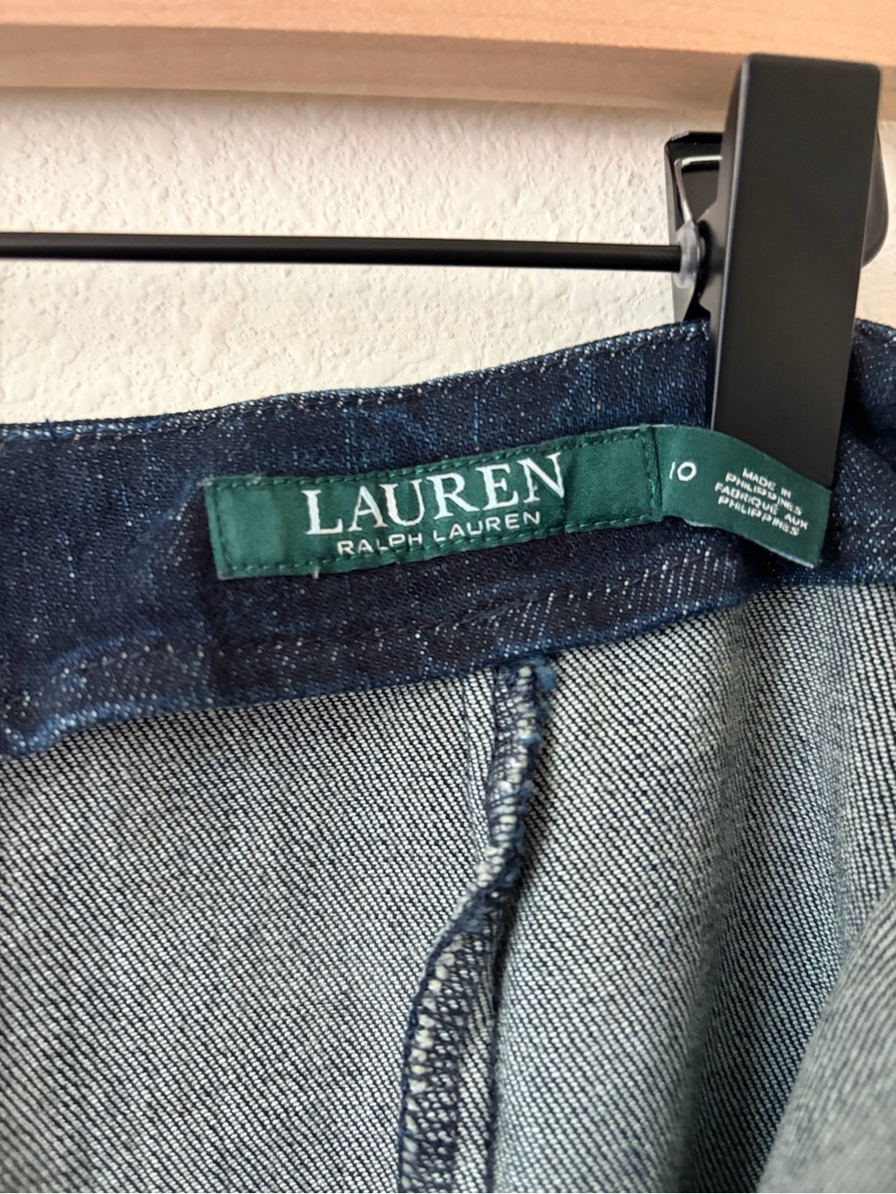 Lauren Ralph Lauren Denim Pencil Skirt Leather Trim Zipper Size 10 - Picture 5 of 8